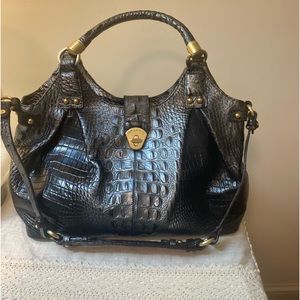 Brahmin crocodile leather black and grey extra large satchel bag